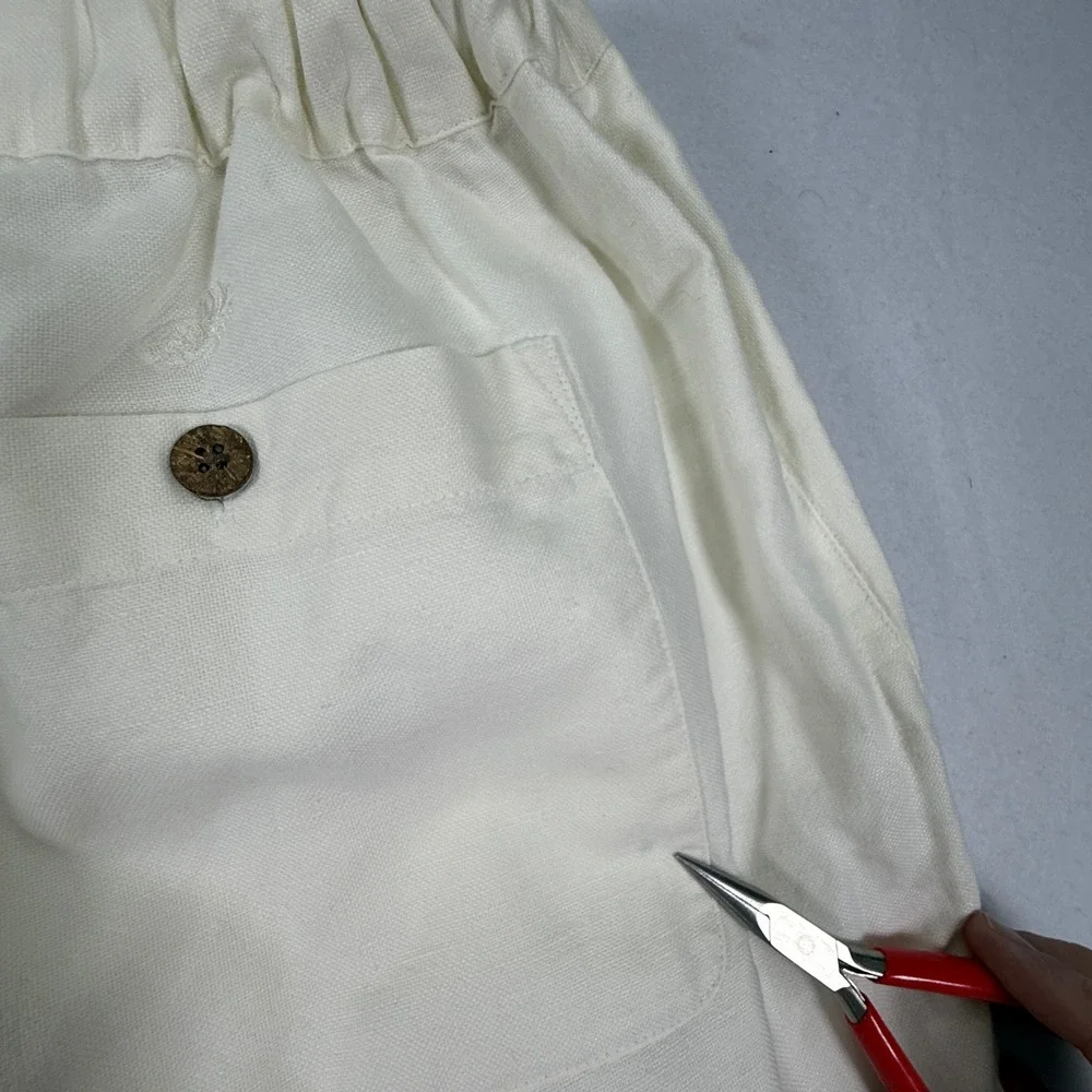 Vintage Caribbean Linen Blend Pants 38x32 Fits 36x31 Cream Relaxed Elastic Waist